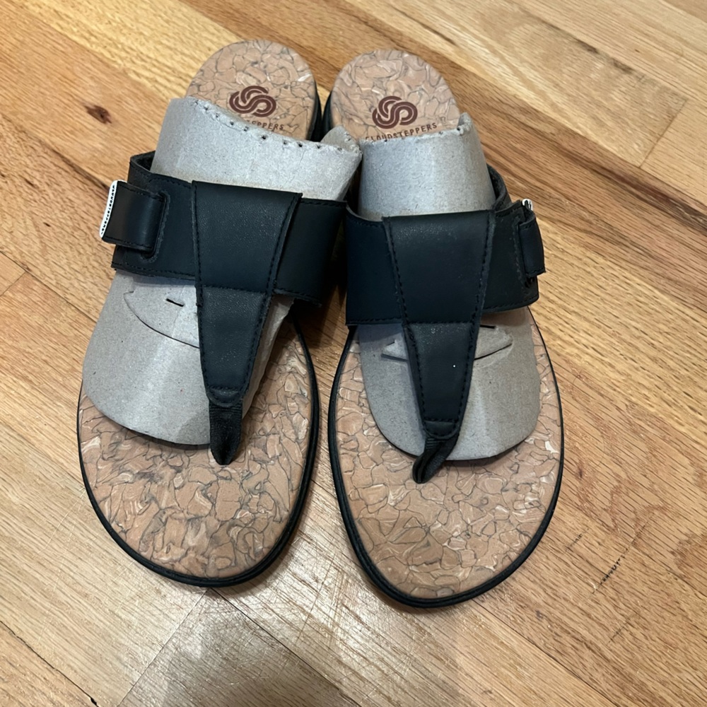 Black Clark Cork Sandals Size 8